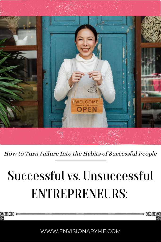 Image of Asian lady holding sign that reads Welcome We Are Open. Blog header image for SUCCESSFUL vs. UNSUCCESSFUL ENTREPRENEURS: