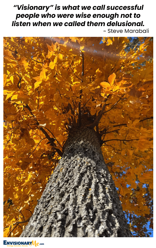 Image of tall tree in the fall. “Visionary” is what we call successful people who were wise enough not to listen when we called them delusional.
~ Steve Maraboli