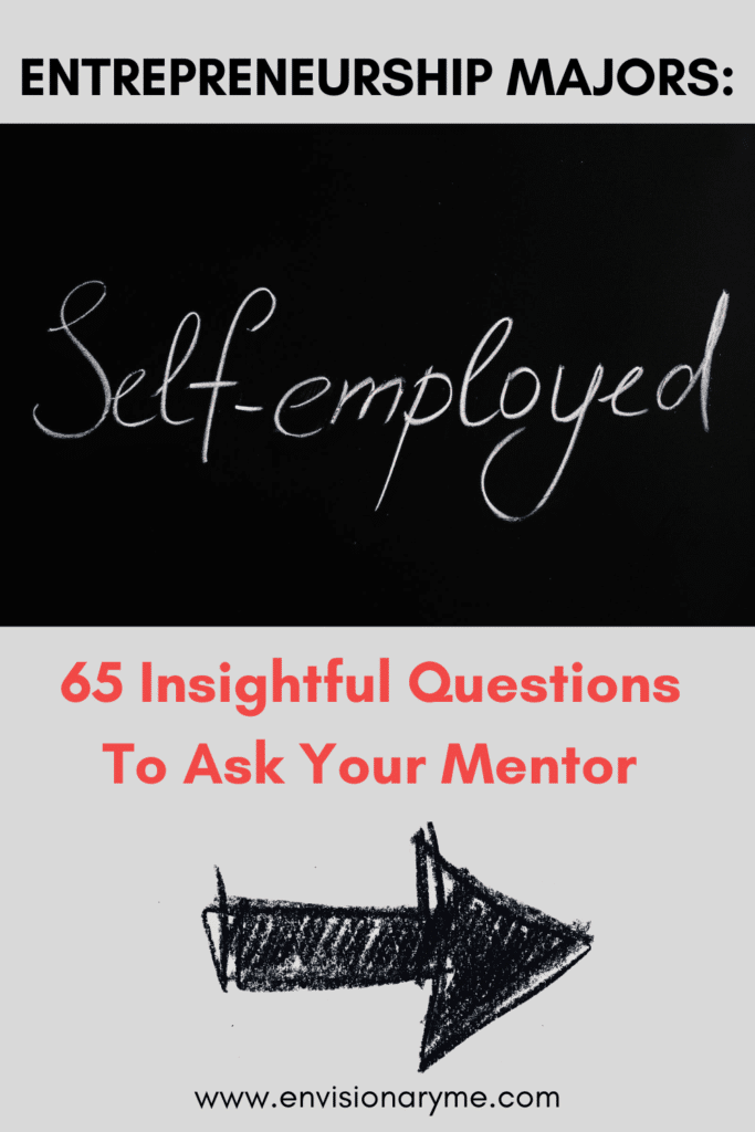 Image with words Self-employed and 65 Insightful Questions To Ask A Mentor 