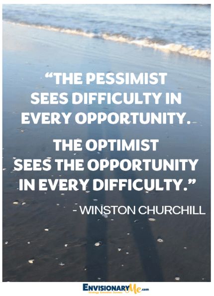 Growth mindset quote by Winston Churchill "The pessimist sees difficulty in every opportunity. The optimist sees the opportunity in every difficulty.