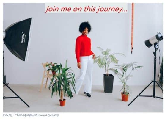 Join me on this journey. Image of entrepreneur influencer. How to be your company's brand ambassador
