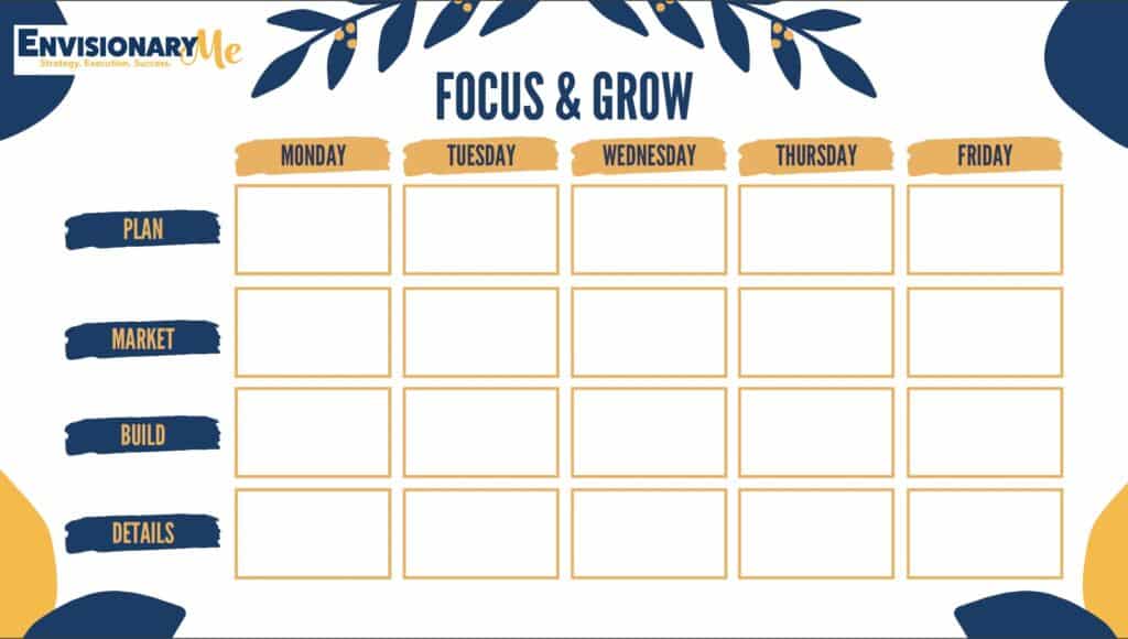 Focus and Grow Blank Template for EnvisionaryME Weekly Planner
